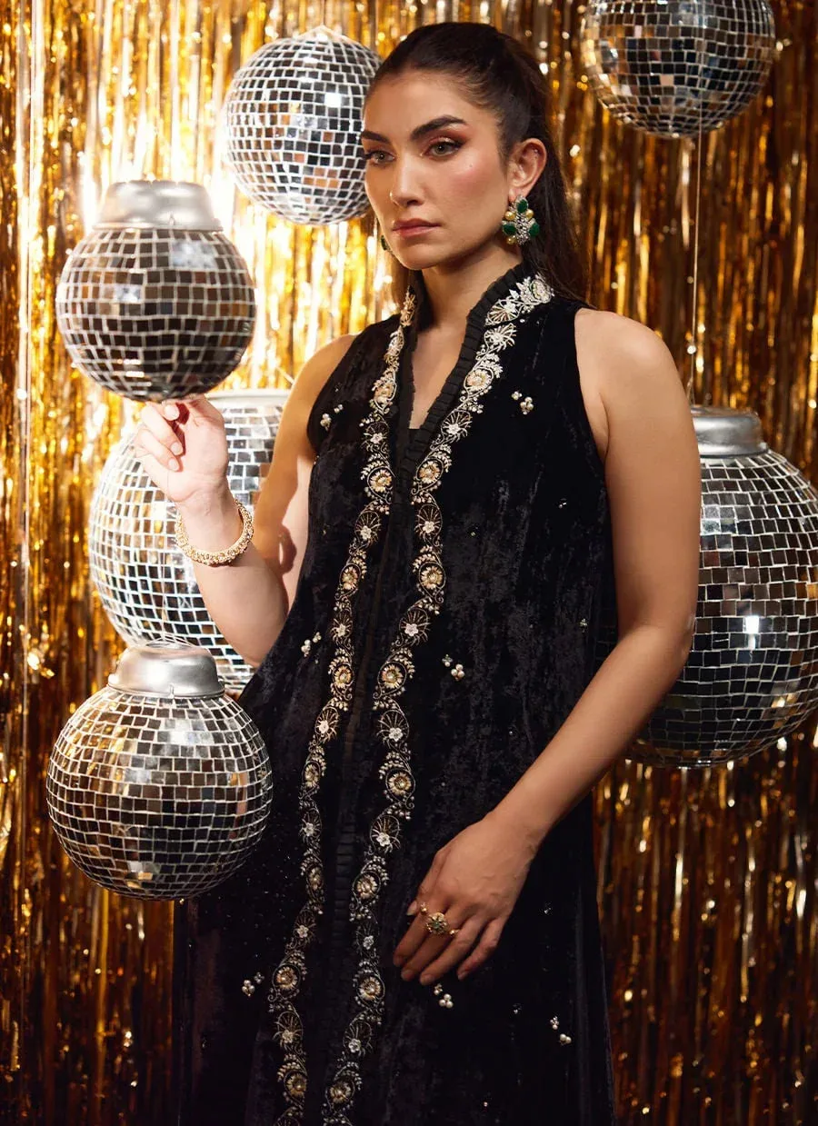 Farah Talib Aziz Velvet Fete 4 Black Raw Silk – view 4 – Poshaq
