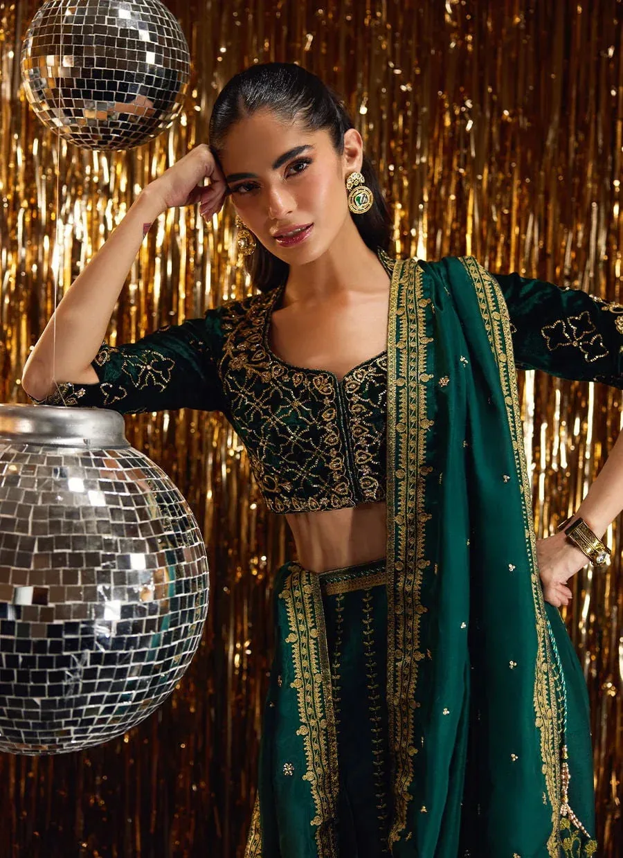 Farah Talib Aziz Velvet Fete 4 Green Raw Silk – view 3 – Poshaq