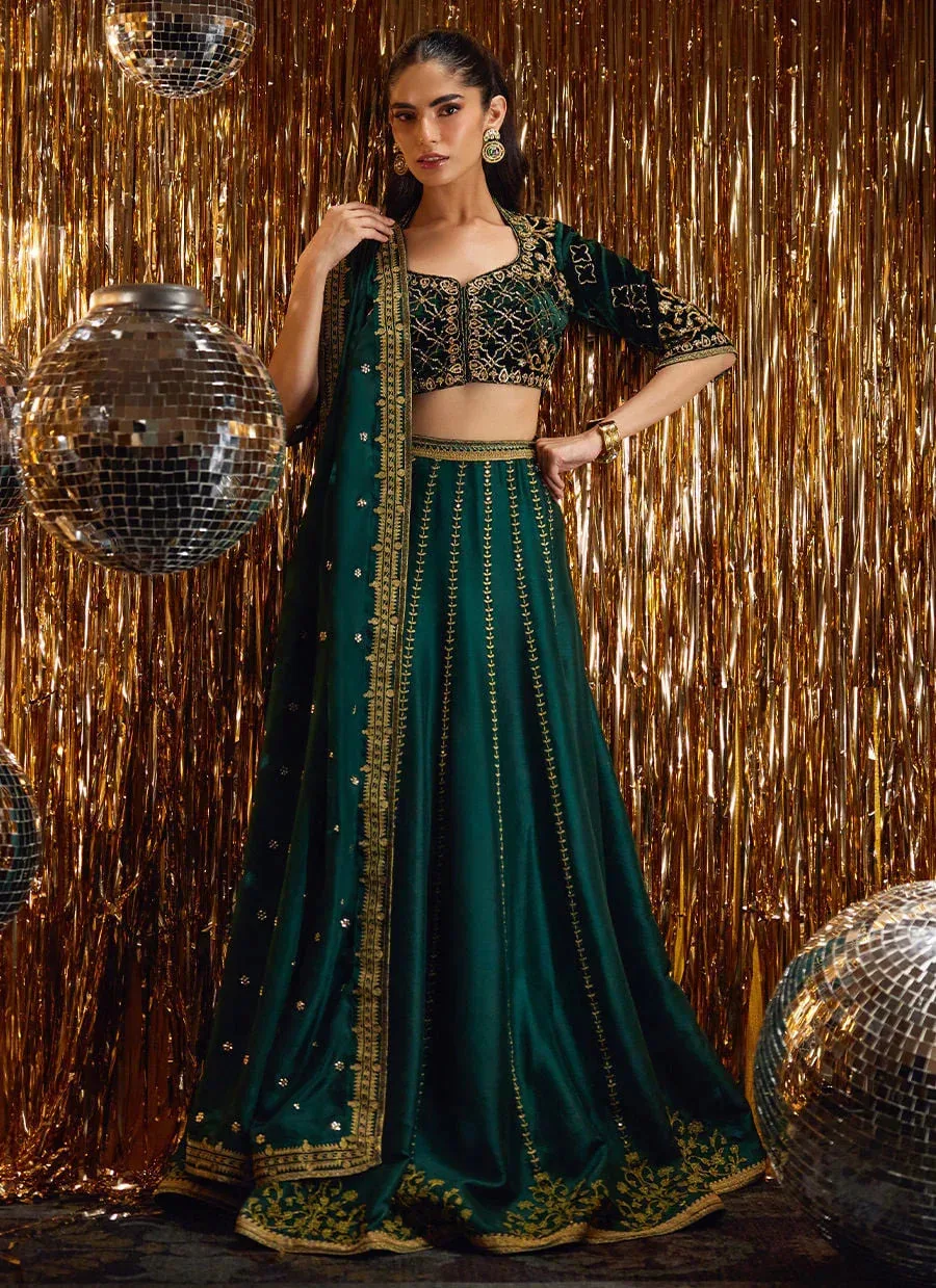 Farah Talib Aziz Velvet Fete 4 Green Raw Silk – view 5 – Poshaq