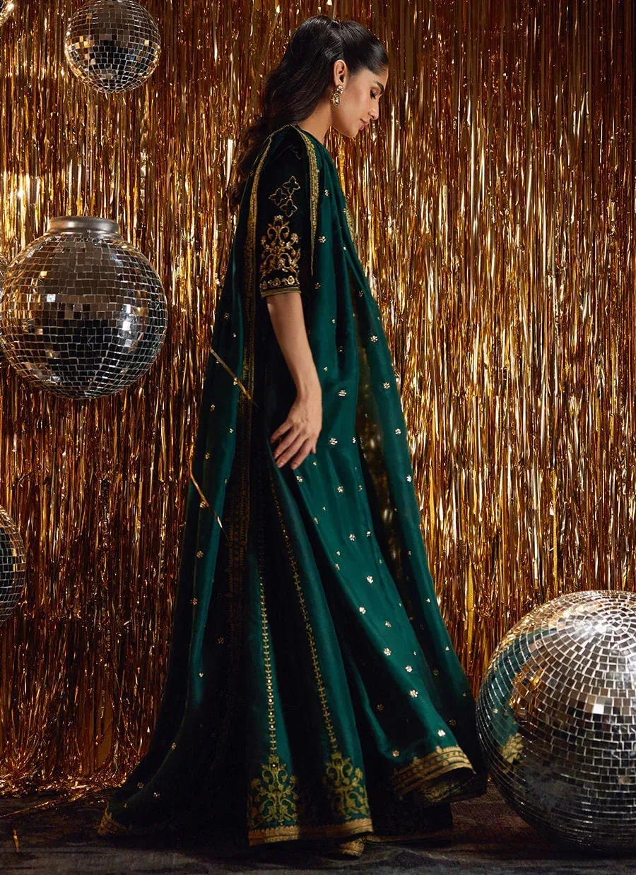 Farah Talib Aziz Velvet Fete 4 Green Raw Silk – view 6 – Poshaq
