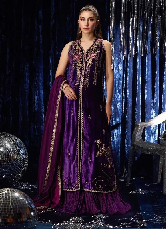 Farah Talib Aziz Velvet Fete 4 Purple Raw Silk – view 1 – Poshaq