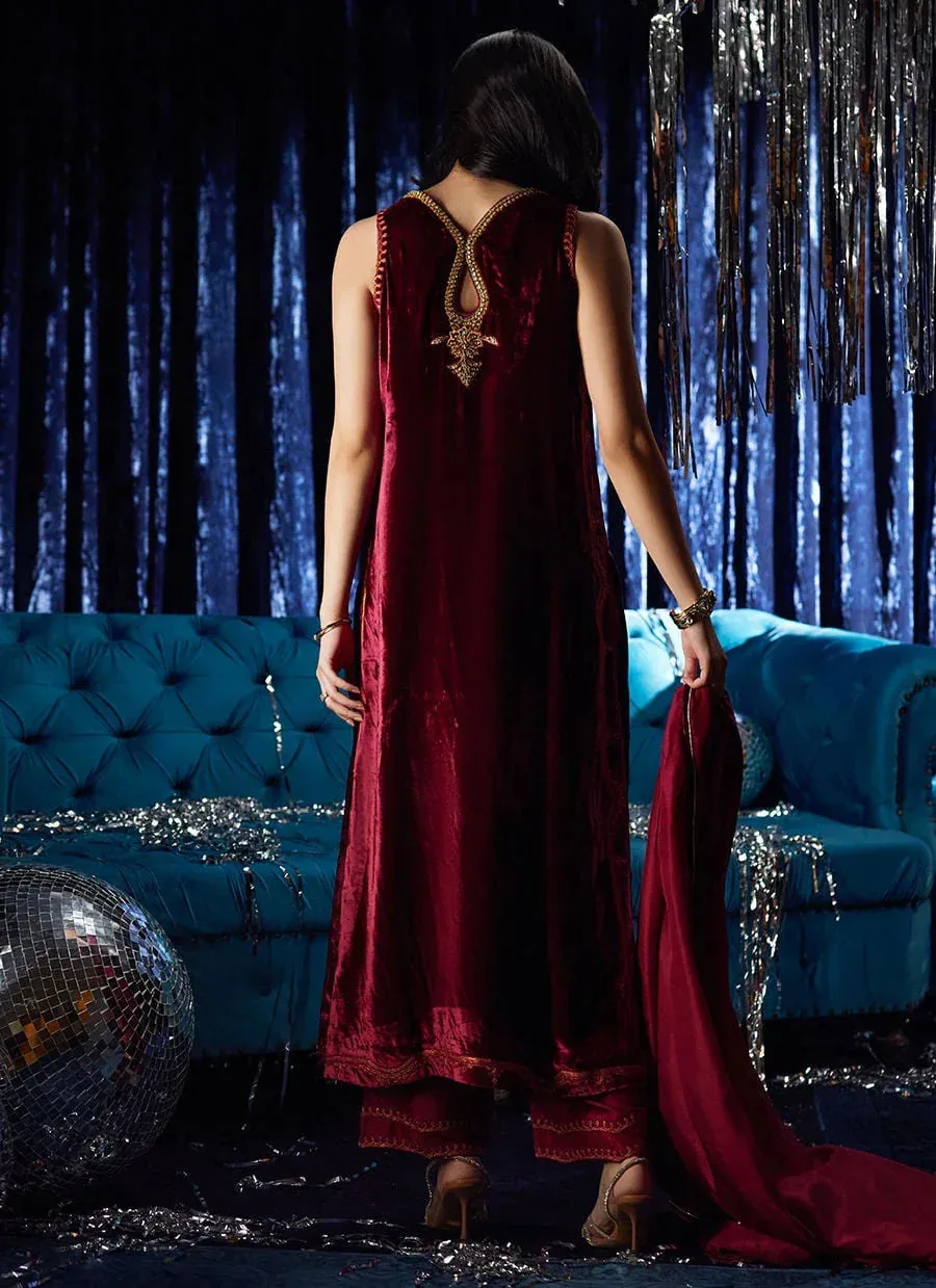 Farah Talib Aziz Velvet Fete 4 Maroon Raw Silk – view 2 – Poshaq
