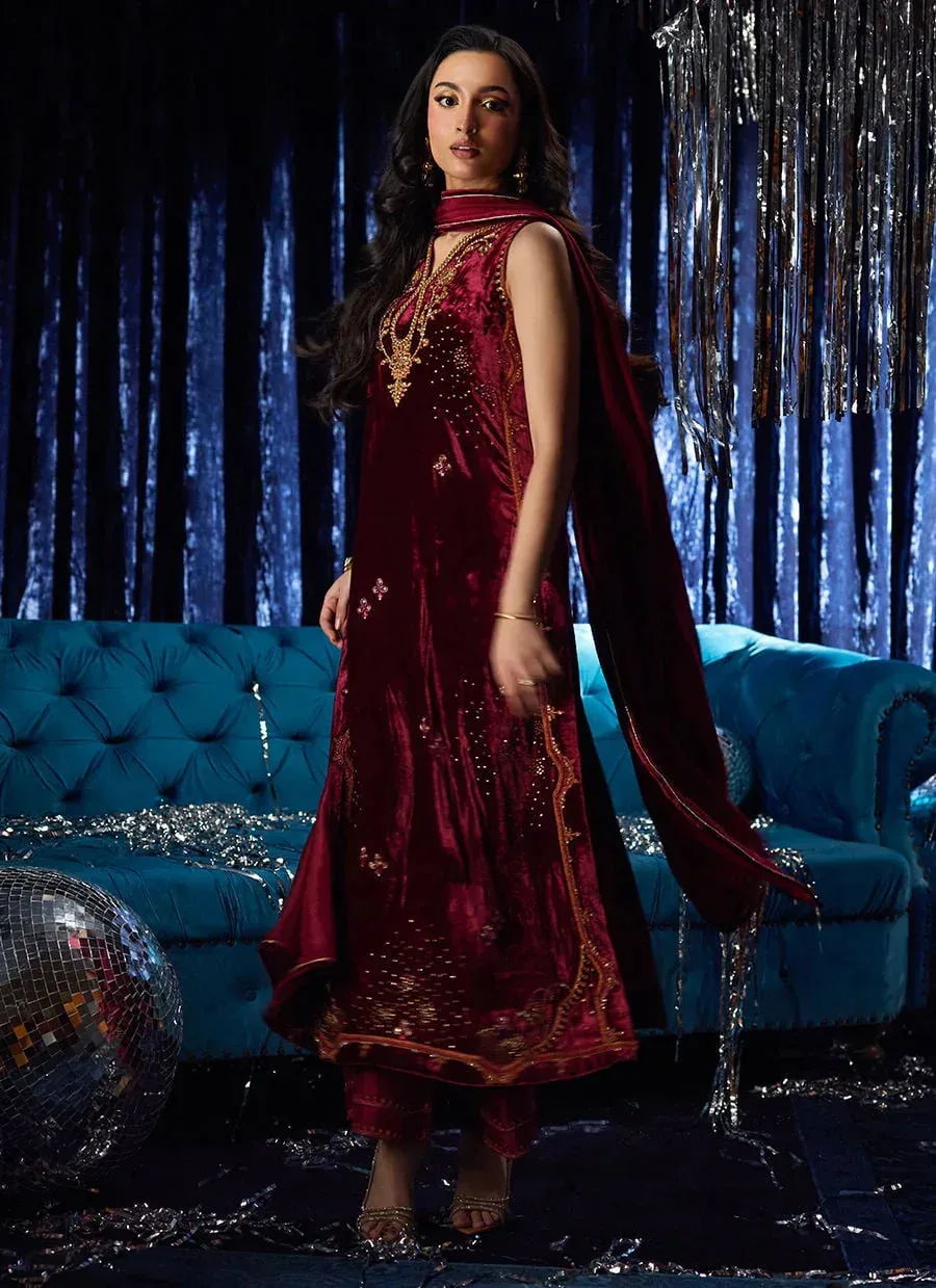 Farah Talib Aziz Velvet Fete 4 Maroon Raw Silk – view 5 – Poshaq