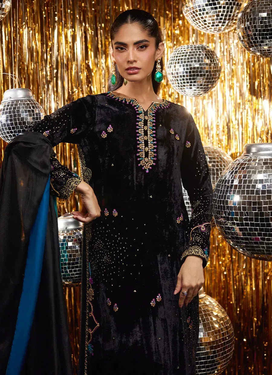 Farah Talib Aziz Velvet Fete 4 Black Raw Silk – view 3 – Poshaq