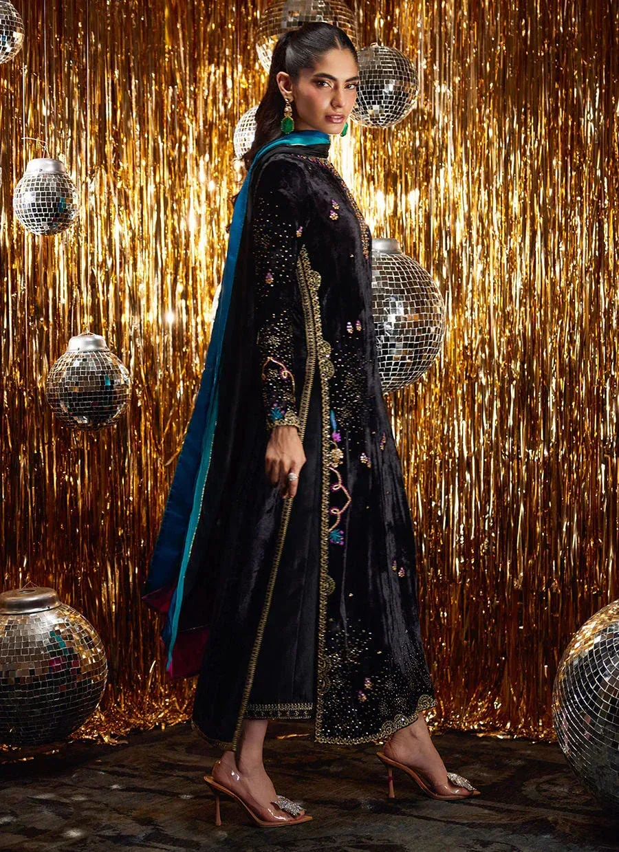 Farah Talib Aziz Velvet Fete 4 Black Raw Silk – view 6 – Poshaq