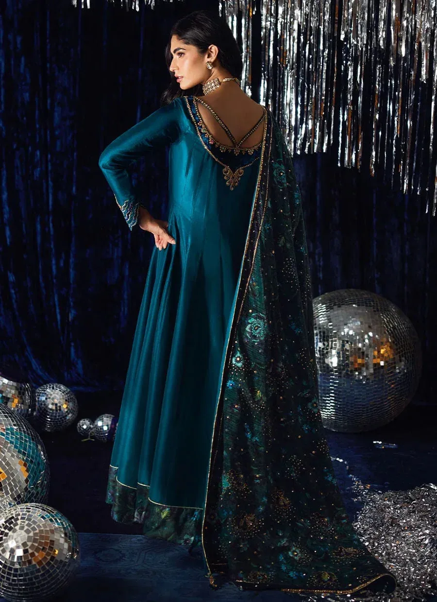 Farah Talib Aziz Velvet Fete 4 Teal Raw Silk – view 2 – Poshaq