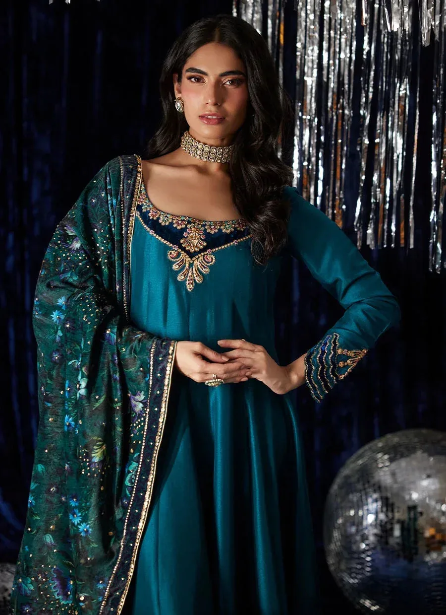 Farah Talib Aziz Velvet Fete 4 Teal Raw Silk – view 3 – Poshaq