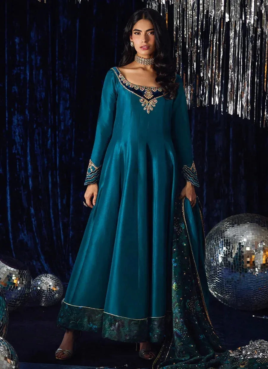 Farah Talib Aziz Velvet Fete 4 Teal Raw Silk – view 4 – Poshaq