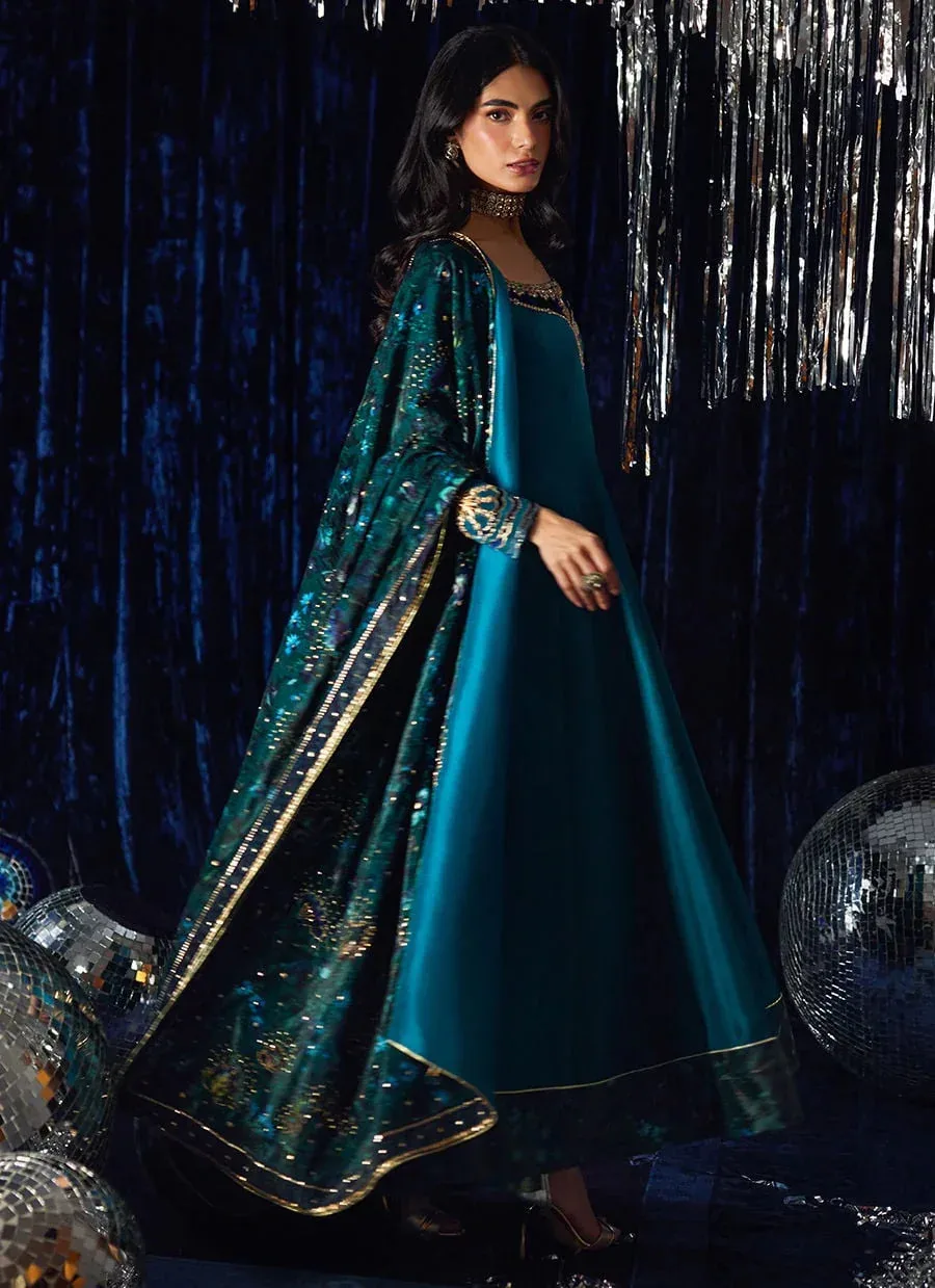 Farah Talib Aziz Velvet Fete 4 Teal Raw Silk – view 5 – Poshaq