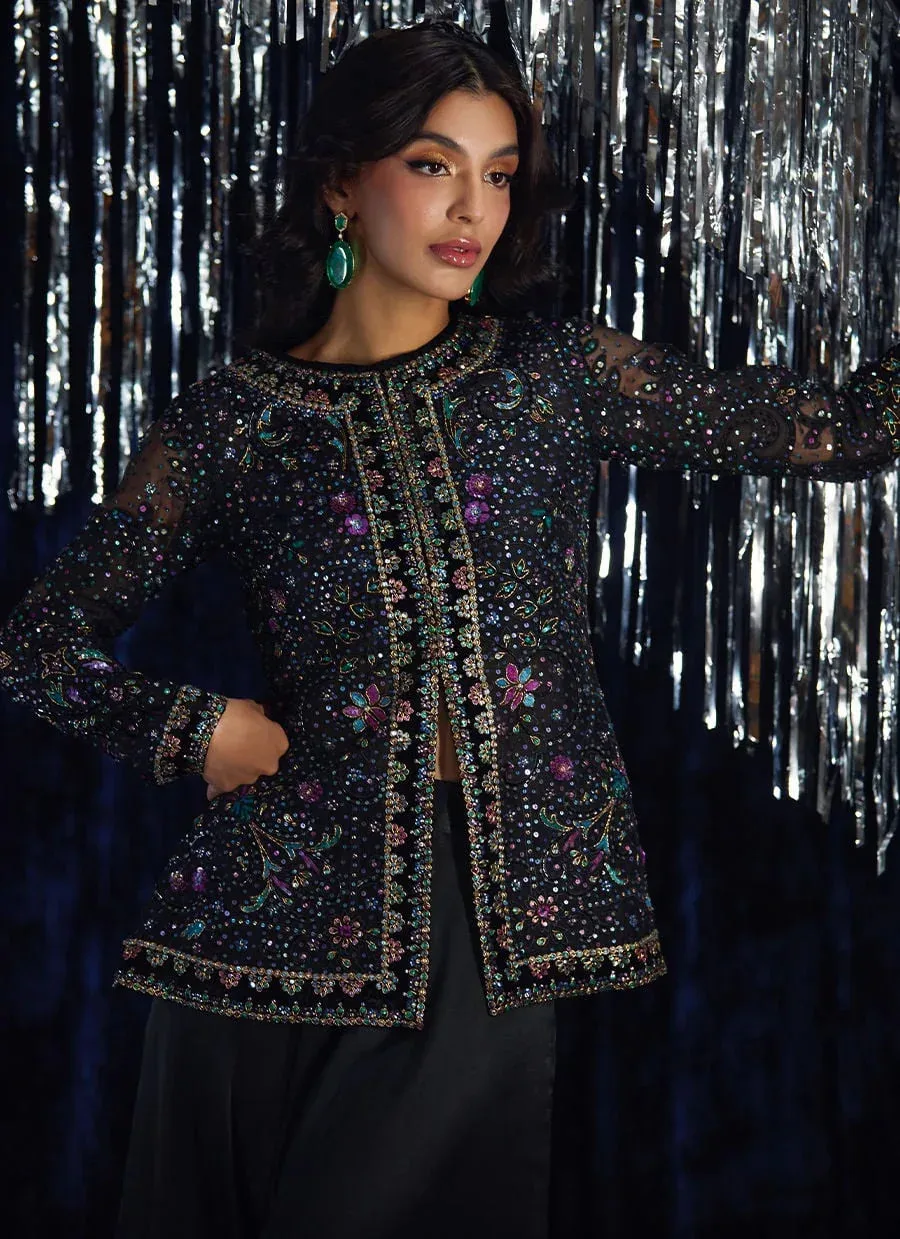 Farah Talib Aziz Velvet Fete 4 Black Raw Silk – view 3 – Poshaq