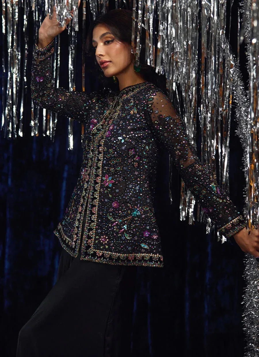 Farah Talib Aziz Velvet Fete 4 Black Raw Silk – view 4 – Poshaq