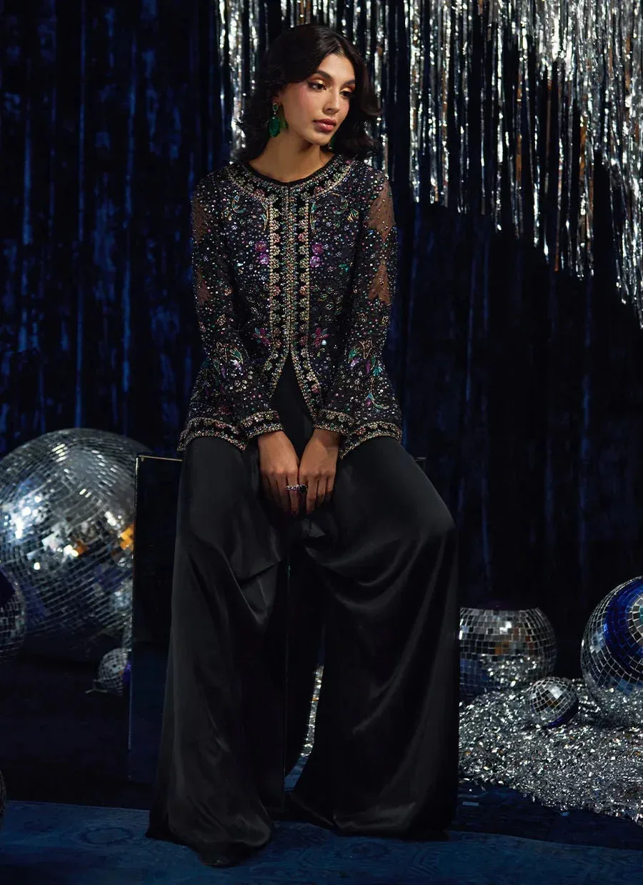 Farah Talib Aziz Velvet Fete 4 Black Raw Silk – view 6 – Poshaq