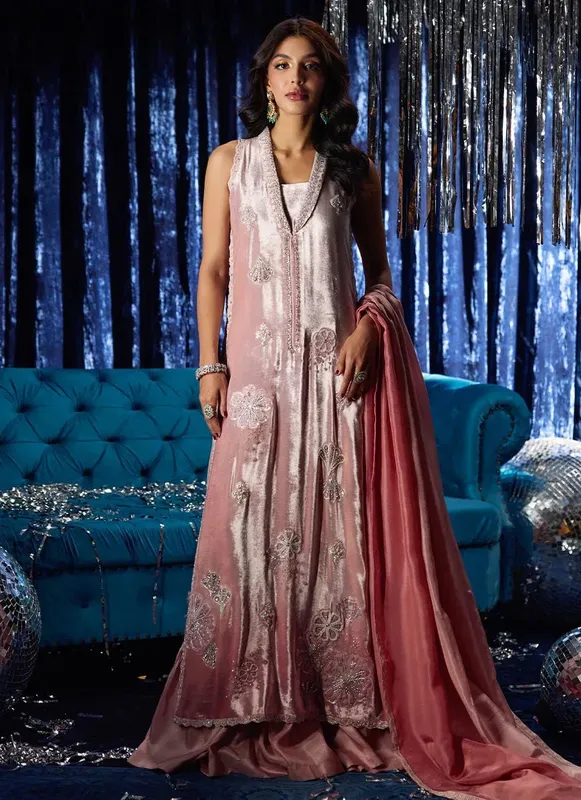 Farah Talib Aziz Velvet Fete 4 Pink Raw Silk – view 1 – Poshaq