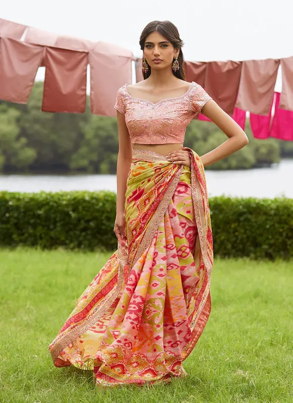 Farah Talib Aziz Mayna Festive Luxe Pret Salmon Pink Silk – view 1 – Poshaq