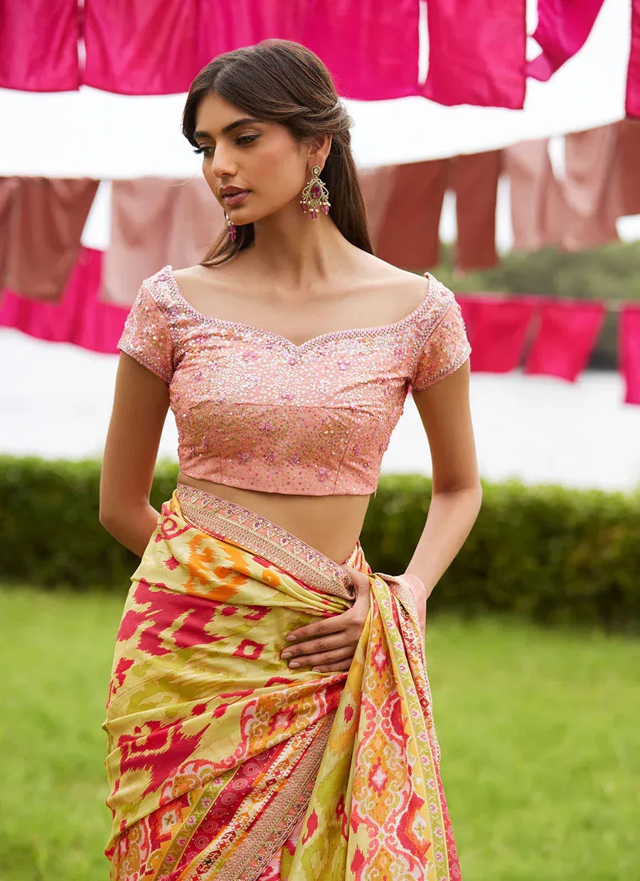 Farah Talib Aziz Mayna Festive Luxe Pret Salmon Pink Silk – view 3 – Poshaq