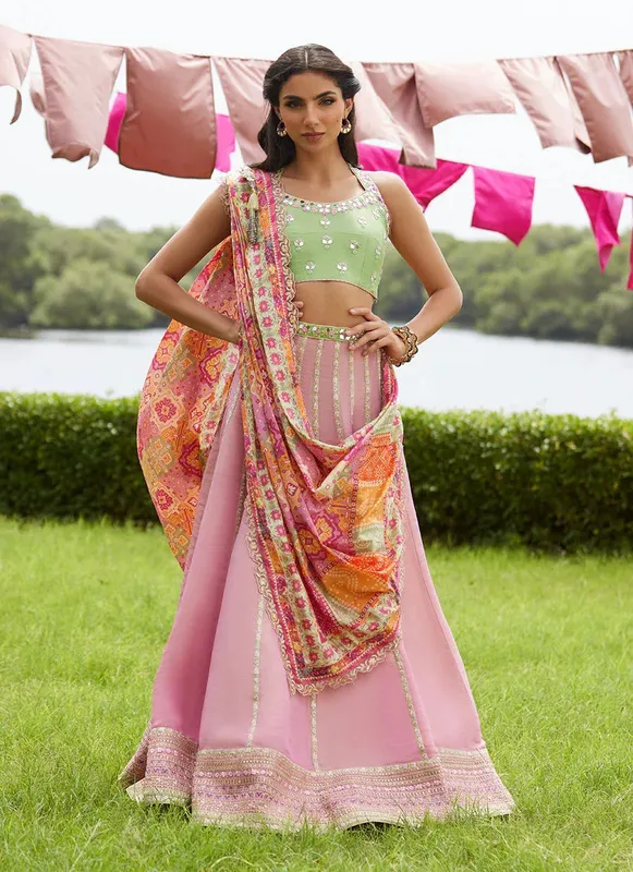Farah Talib Aziz Mayna Festive Luxe Pret Pistachio Raw Silk – view 1 – Poshaq