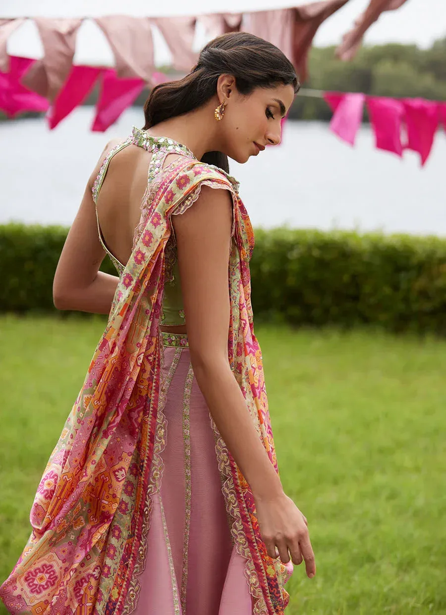 Farah Talib Aziz Mayna Festive Luxe Pret Pistachio Raw Silk – view 2 – Poshaq