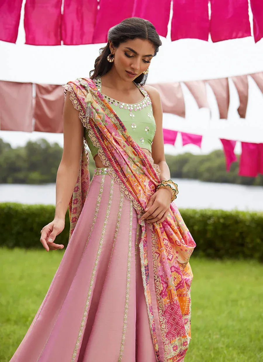 Farah Talib Aziz Mayna Festive Luxe Pret Pistachio Raw Silk – view 3 – Poshaq