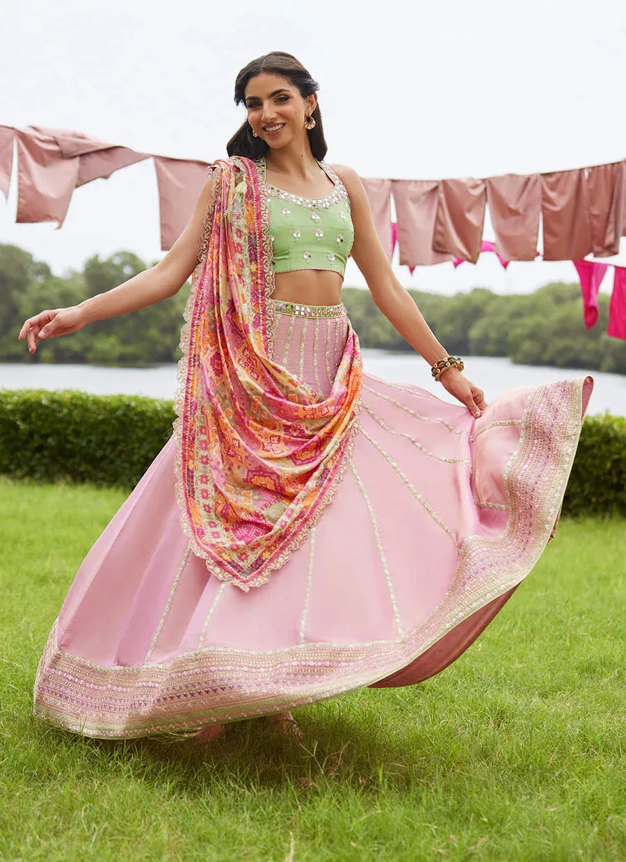 Farah Talib Aziz Mayna Festive Luxe Pret Pistachio Raw Silk – view 6 – Poshaq