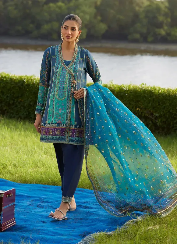 Farah Talib Aziz Mayna Festive Luxe Pret Zinc Raw Silk – view 1 – Poshaq
