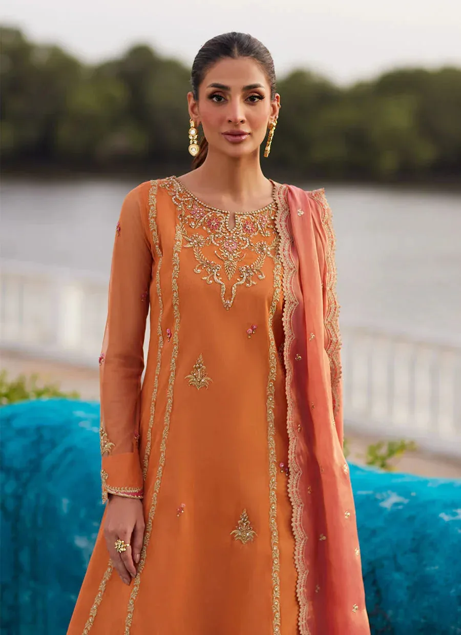 Farah Talib Aziz Mayna Festive Luxe Pret Orange Organza – view 3 – Poshaq
