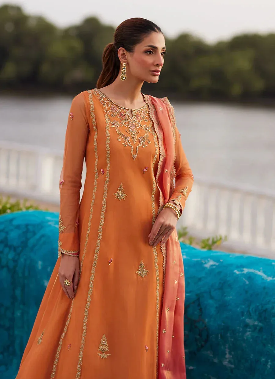 Farah Talib Aziz Mayna Festive Luxe Pret Orange Organza – view 4 – Poshaq