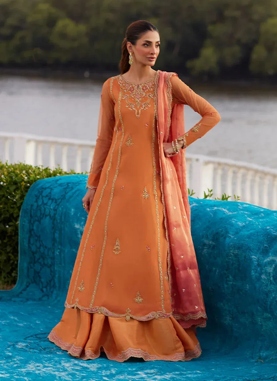 Farah Talib Aziz Mayna Festive Luxe Pret Orange Organza – view 5 – Poshaq