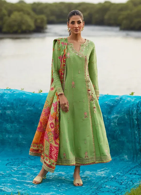 Farah Talib Aziz Mayna Festive Luxe Pret Pistachio Silk – view 1 – Poshaq