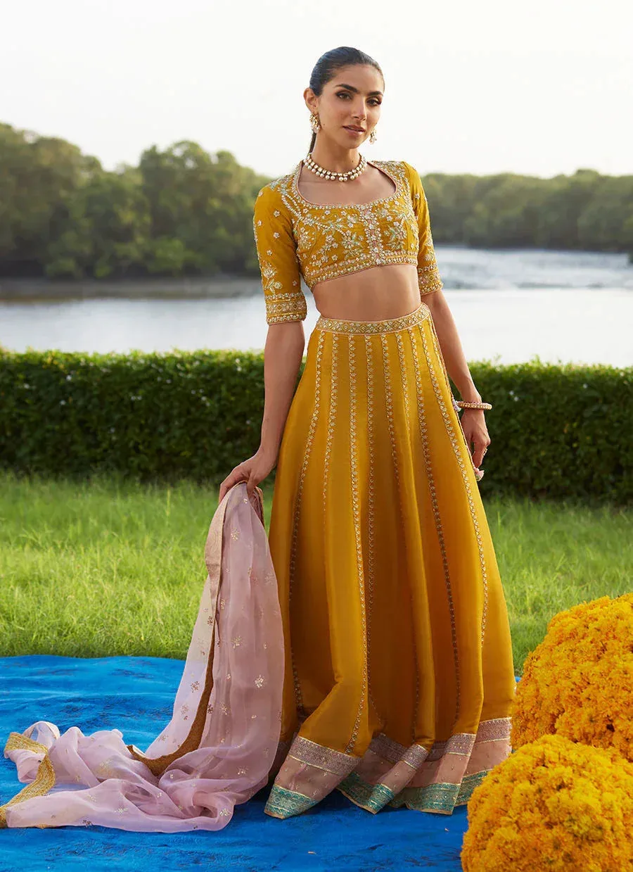 Farah Talib Aziz Mayna Festive Luxe Pret Saffron Raw Silk – view 1 – Poshaq