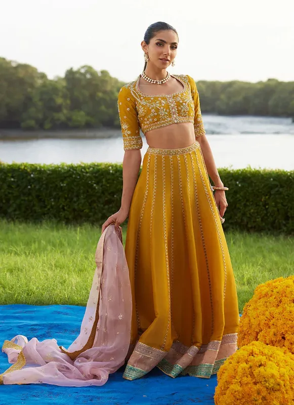 Farah Talib Aziz Mayna Festive Luxe Pret Saffron Raw Silk – view 1 – Poshaq