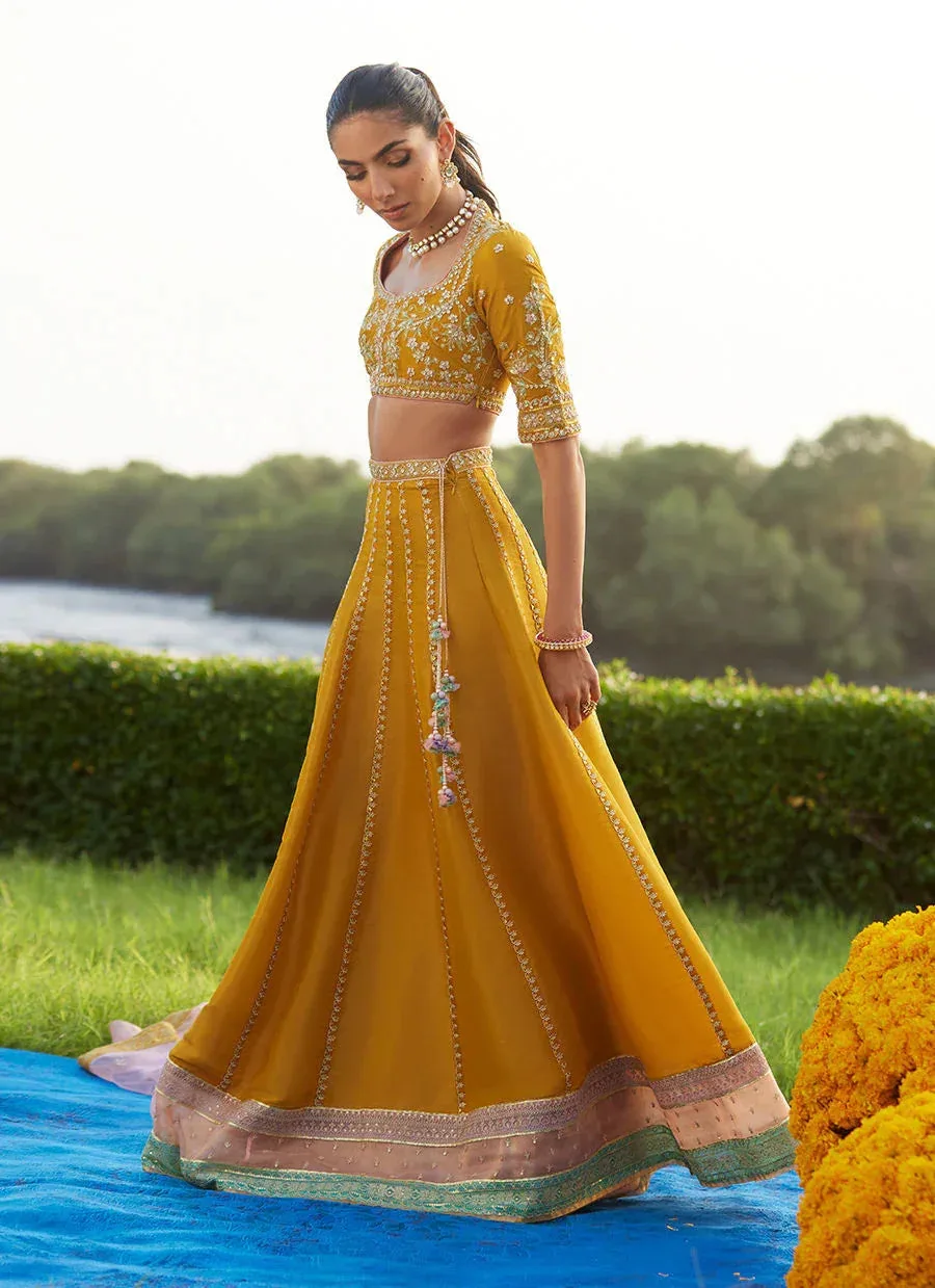 Farah Talib Aziz Mayna Festive Luxe Pret Saffron Raw Silk – view 2 – Poshaq