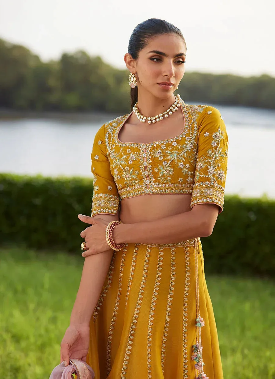 Farah Talib Aziz Mayna Festive Luxe Pret Saffron Raw Silk – view 3 – Poshaq