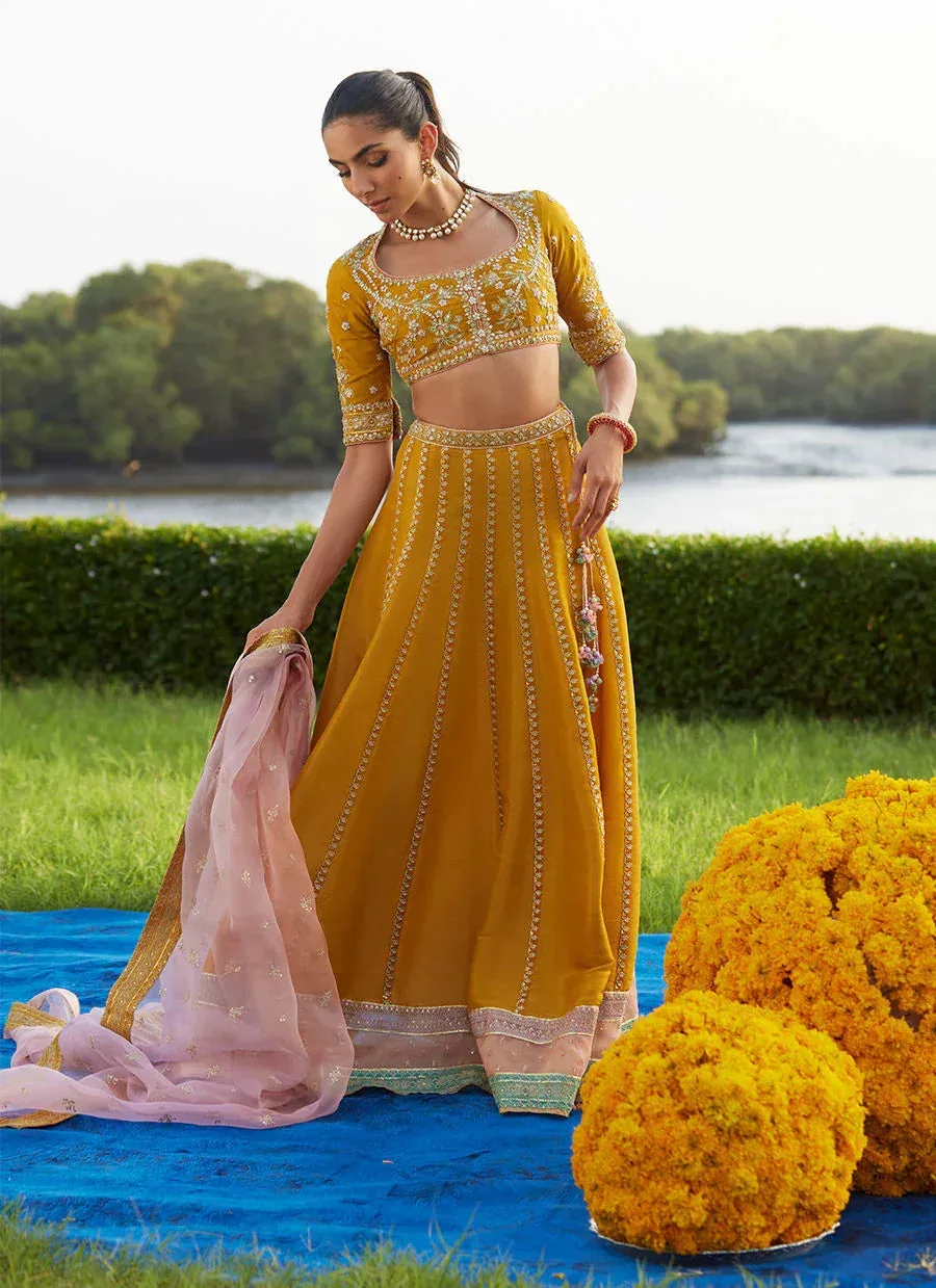 Farah Talib Aziz Mayna Festive Luxe Pret Saffron Raw Silk – view 4 – Poshaq