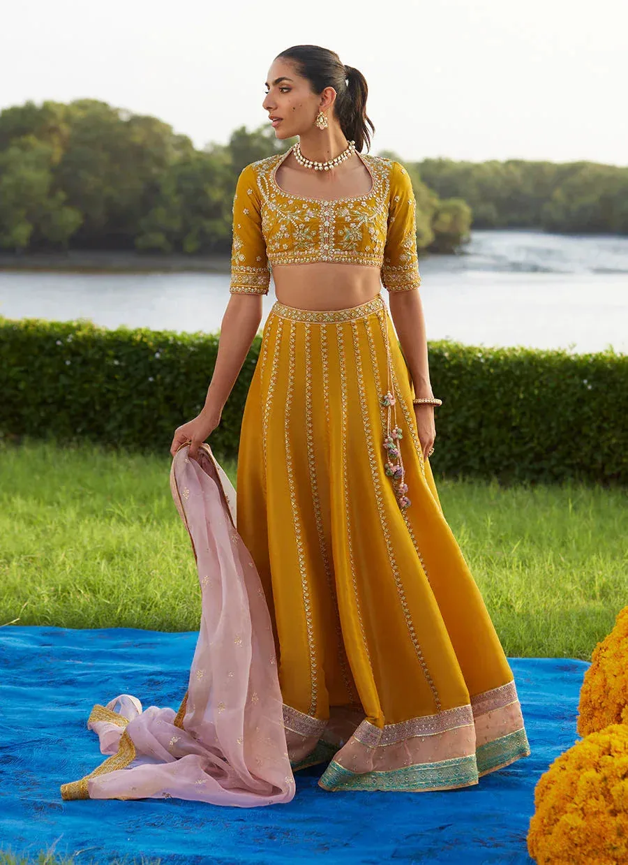 Farah Talib Aziz Mayna Festive Luxe Pret Saffron Raw Silk – view 5 – Poshaq