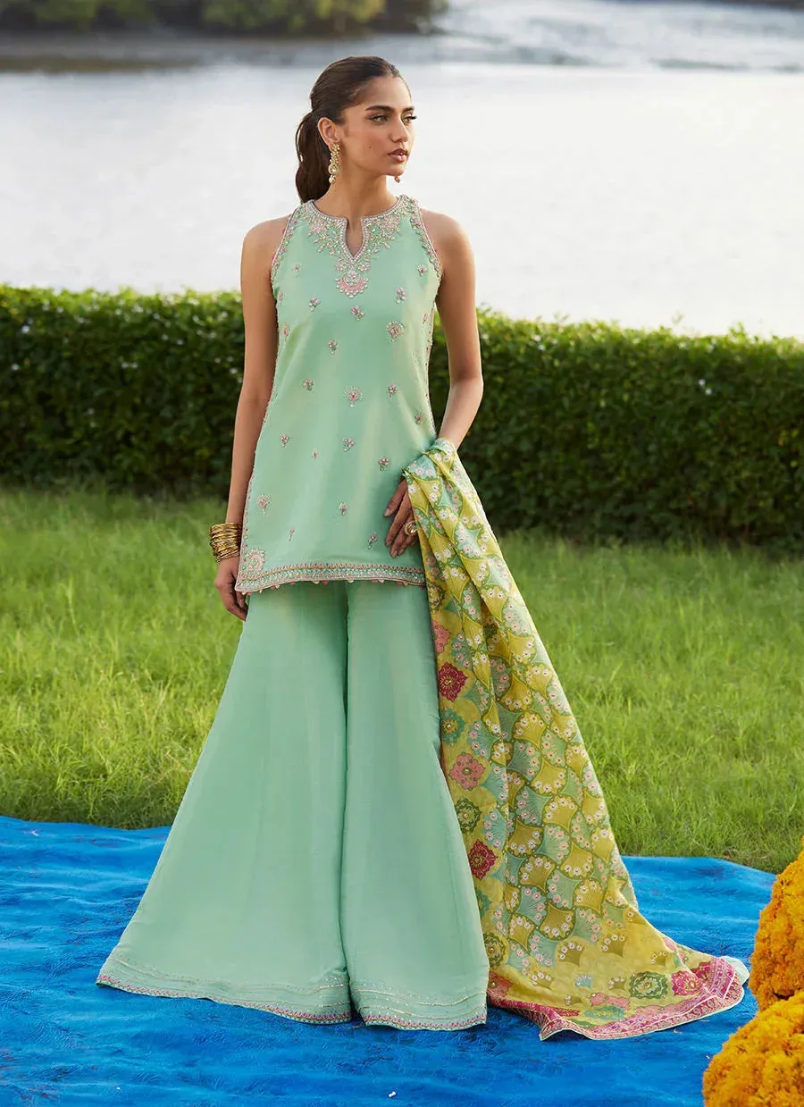 Farah Talib Aziz Mayna Festive Luxe Pret Mint Green Raw Silk – view 2 – Poshaq