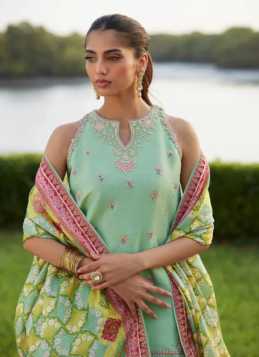 Farah Talib Aziz Mayna Festive Luxe Pret Mint Green Raw Silk – view 3 – Poshaq