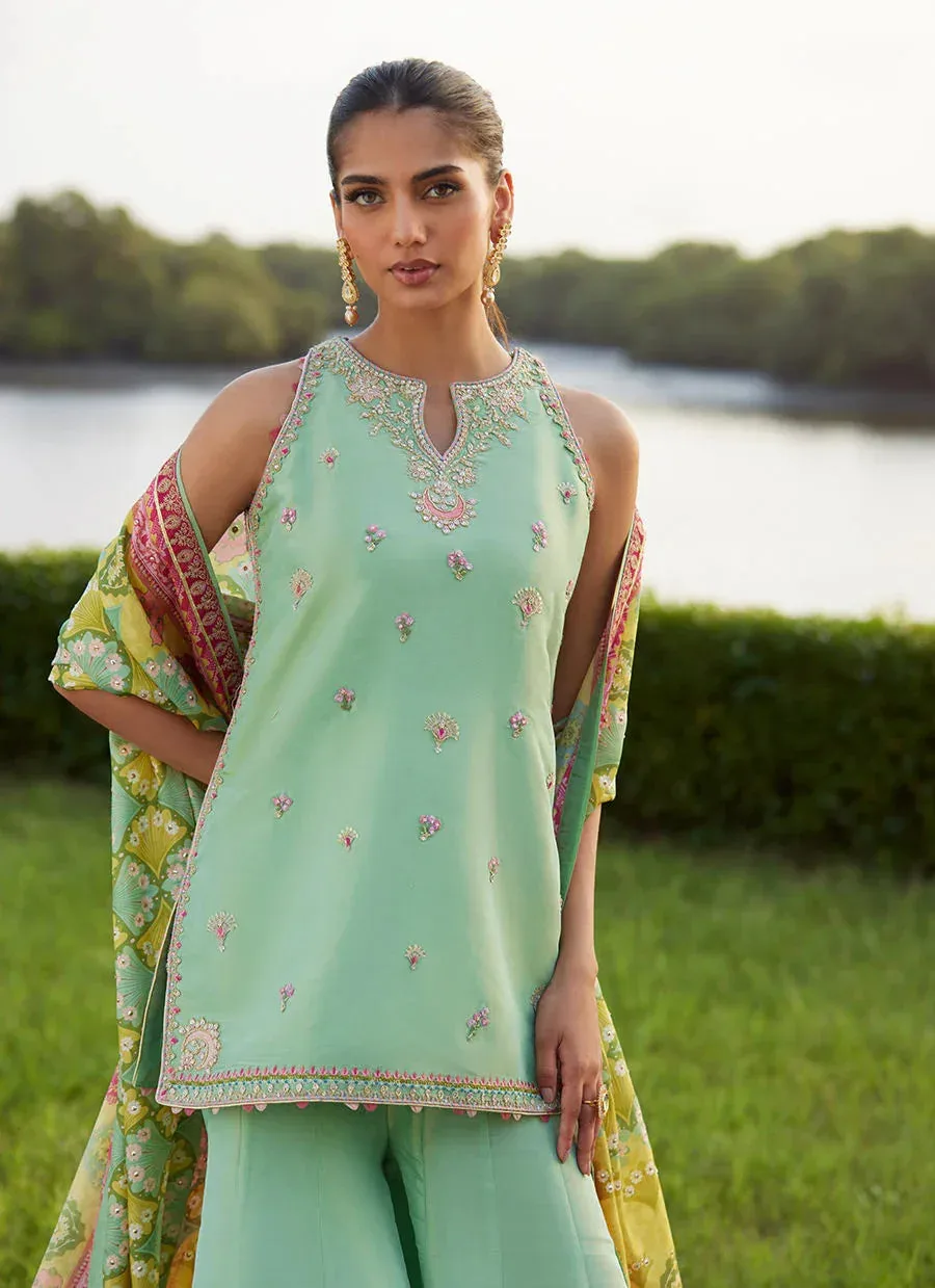 Farah Talib Aziz Mayna Festive Luxe Pret Mint Green Raw Silk – view 4 – Poshaq