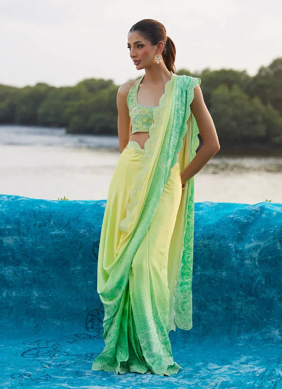 Farah Talib Aziz Mayna Festive Luxe Pret Lime Green Raw Silk – view 5 – Poshaq