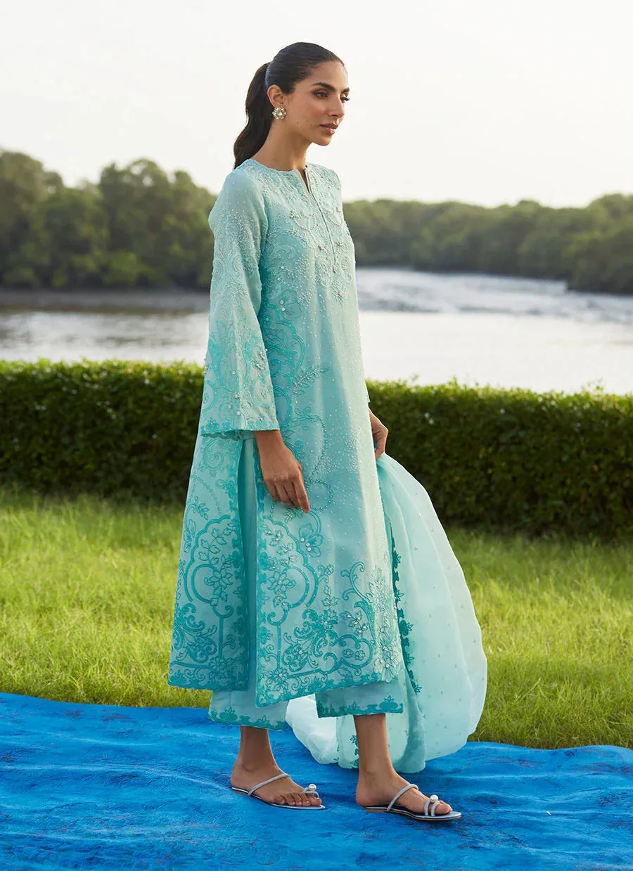 Farah Talib Aziz Mayna Festive Luxe Pret Turqiouse Raw Silk – view 2 – Poshaq