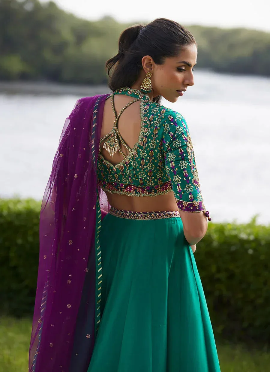 Farah Talib Aziz Mayna Festive Luxe Pret Emerald Green Raw Silk – view 2 – Poshaq