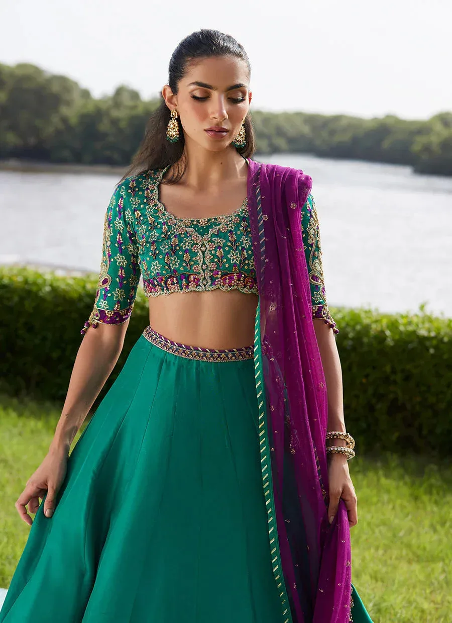 Farah Talib Aziz Mayna Festive Luxe Pret Emerald Green Raw Silk – view 3 – Poshaq
