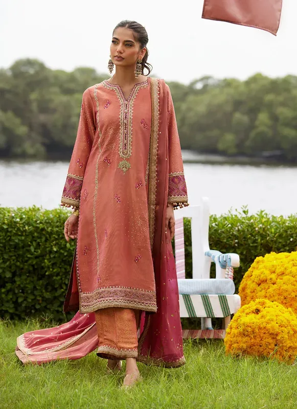 Farah Talib Aziz Mayna Festive Luxe Pret Burnt Orange Silk – view 1 – Poshaq