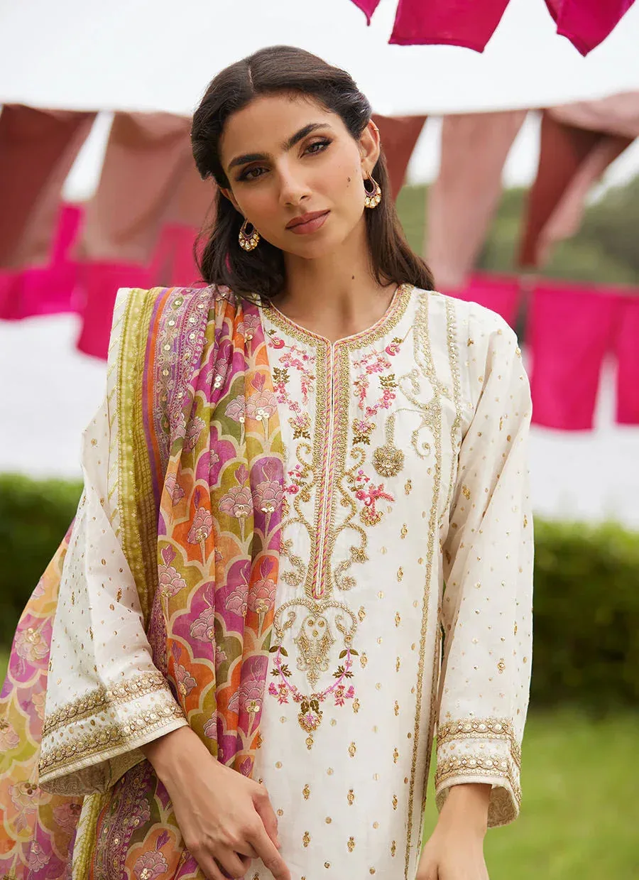 Farah Talib Aziz Mayna Festive Luxe Pret Ivory Raw Silk – view 3 – Poshaq