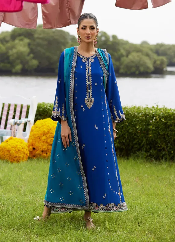 Farah Talib Aziz Mayna Festive Luxe Pret Electric Blue Raw Silk – view 1 – Poshaq