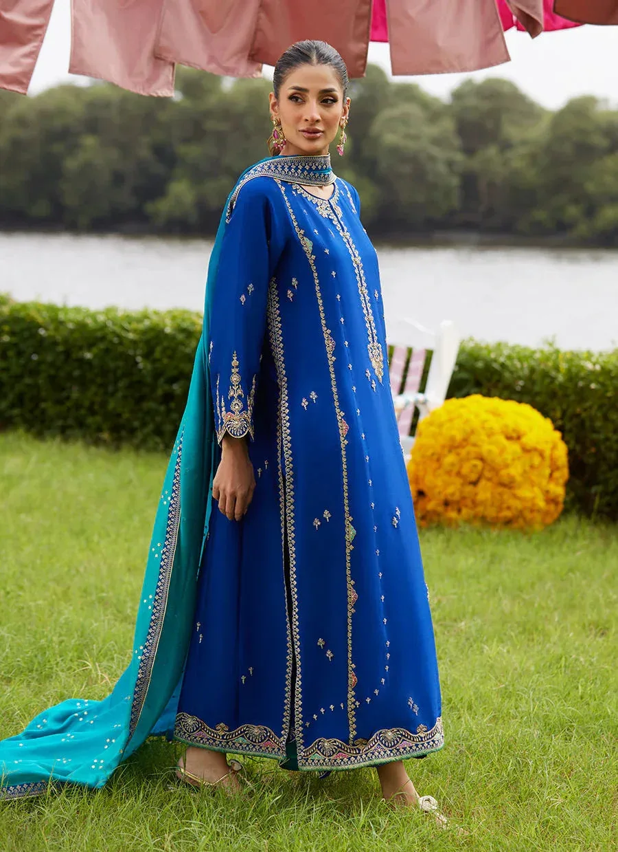 Farah Talib Aziz Mayna Festive Luxe Pret Electric Blue Raw Silk – view 2 – Poshaq