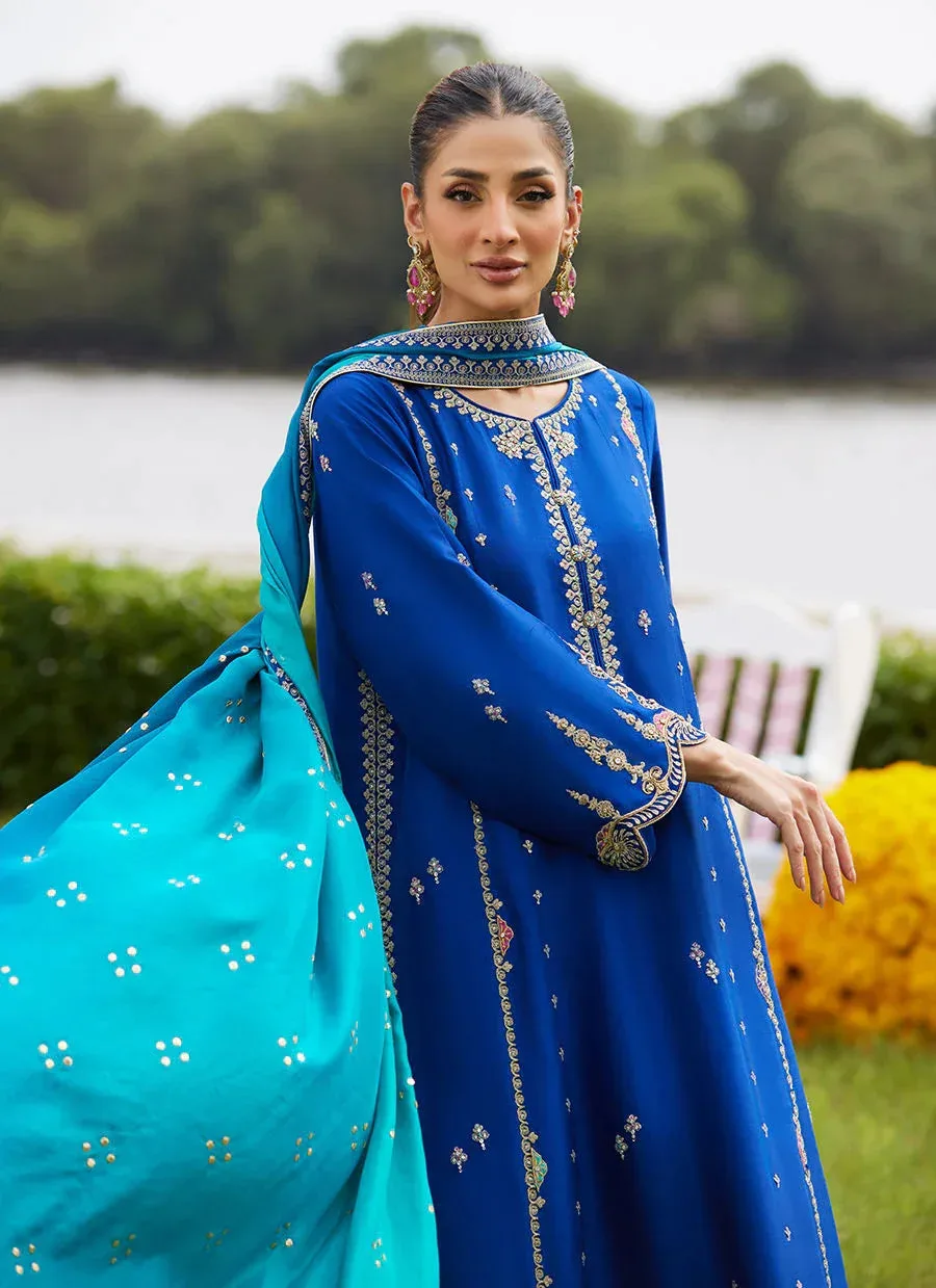 Farah Talib Aziz Mayna Festive Luxe Pret Electric Blue Raw Silk – view 4 – Poshaq