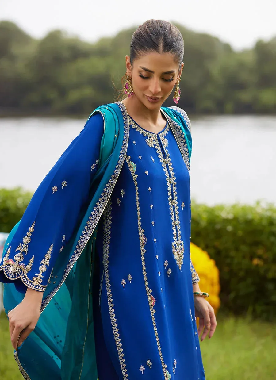 Farah Talib Aziz Mayna Festive Luxe Pret Electric Blue Raw Silk – view 5 – Poshaq