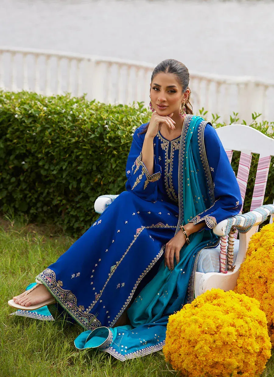 Farah Talib Aziz Mayna Festive Luxe Pret Electric Blue Raw Silk – view 6 – Poshaq