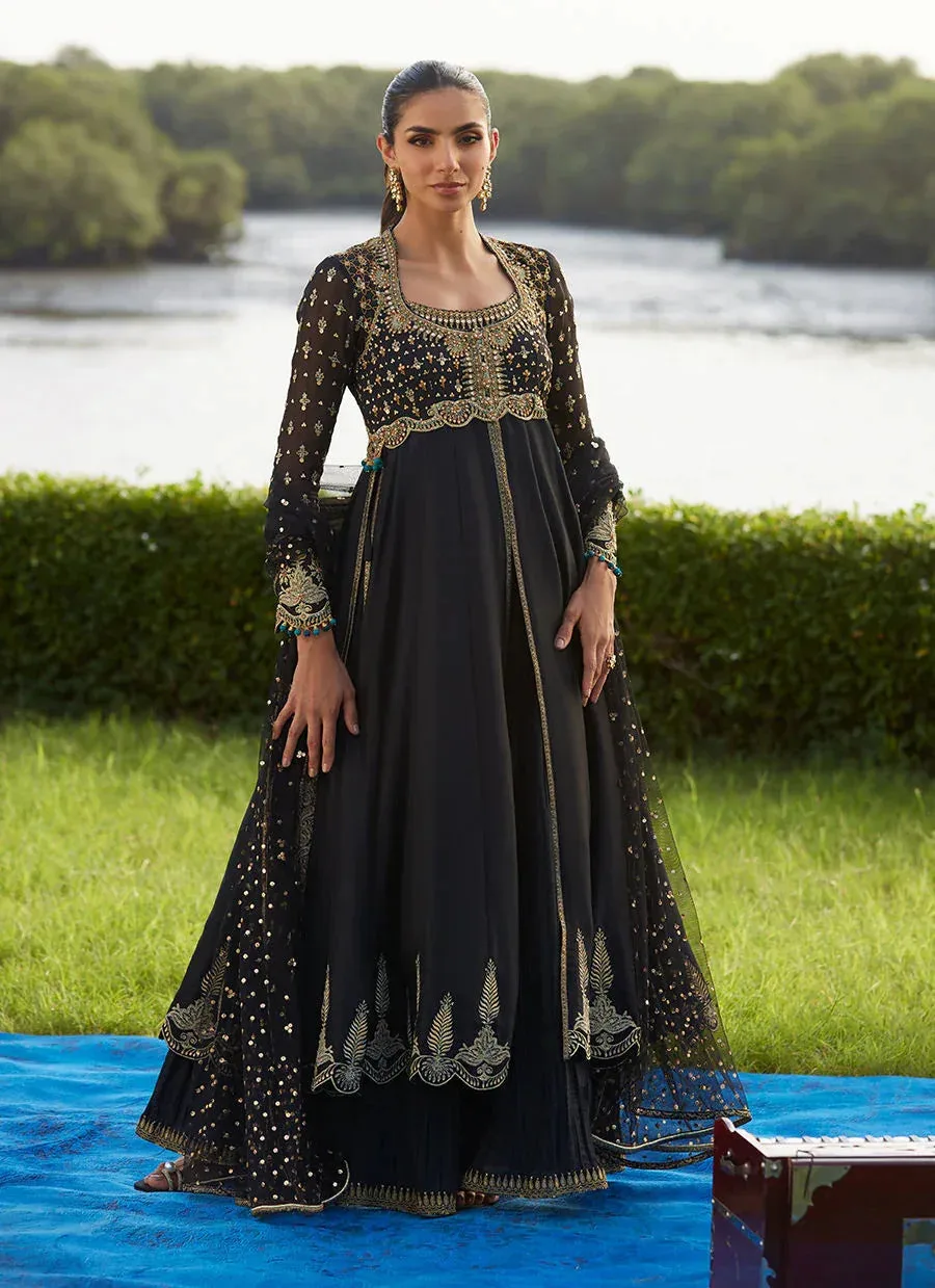 Farah Talib Aziz Mayna Festive Luxe Pret Black Raw Silk – view 1 – Poshaq