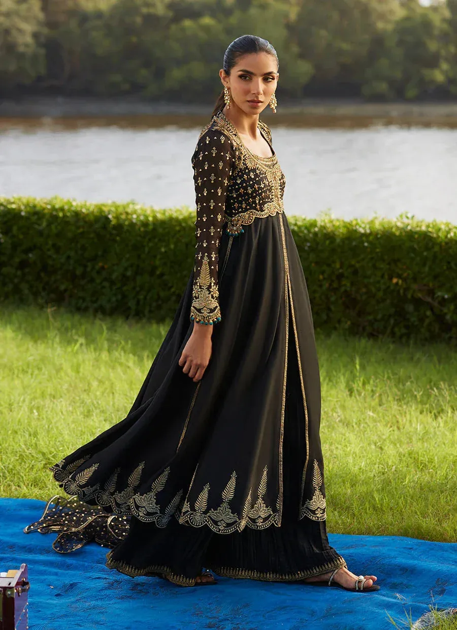 Farah Talib Aziz Mayna Festive Luxe Pret Black Raw Silk – view 2 – Poshaq